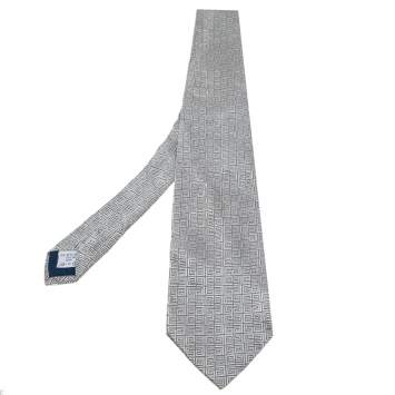 Pre Owned Givenchy Silver GG Patterned Jacquard Silk Tie