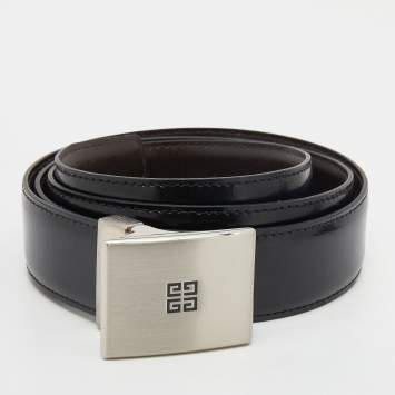 Pre Owned Givenchy Black/Brown Leather Reversible Cut to Size Buckle Belt