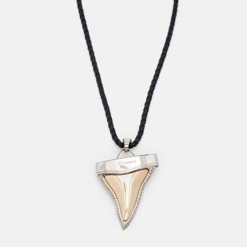 Pre Owned Givenchy Two Tone Shark Tooth Braided Leather Cord Necklace