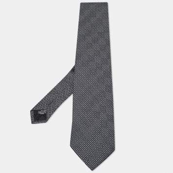Pre Owned Givenchy Black Check Logo Pattern Silk Traditional Tie