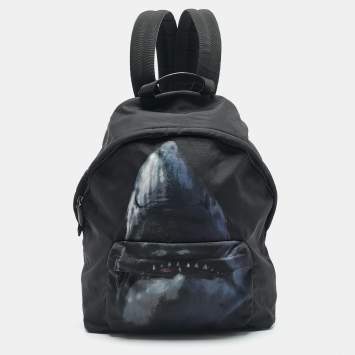 Pre Owned Givenchy Black Leather and Nylon Shark Print Backpack
