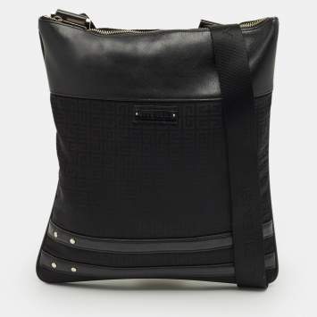 Pre Owned Givenchy Black Monogram Fabric and Leather Flat Messenger Bag