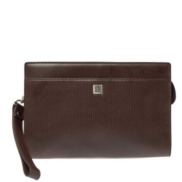 Pre Owned Givenchy Dark Brown Leather Pocket Zip Wristlet Pouch