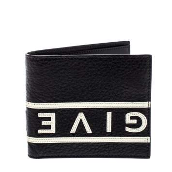 Pre Owned Givenchy Black Leather Logo Bifold Wallet