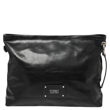 Pre Owned Givenchy Black Leather Logo Patch Messenger 
