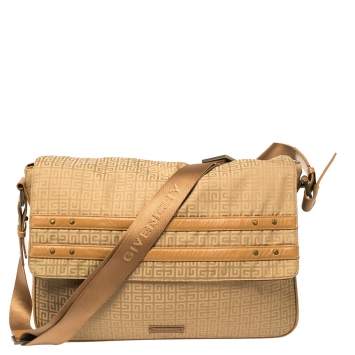 Pre Owned Givenchy Tan Signature Fabric and Leather Trim Messenger Bag