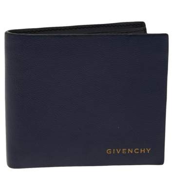 Pre Owned Givenchy Blue Leather Bi Fold Wallet