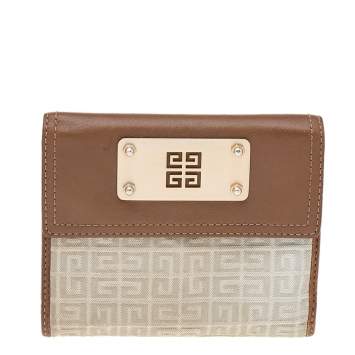 Pre Owned Givenchy Grey/Brown Canvas and Leather Trifold Wallet