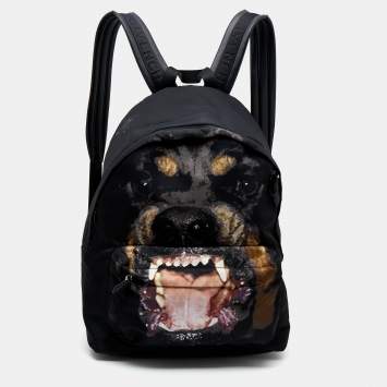 Pre Owned Givenchy Black Rottweiler Nylon and Leather Backpack