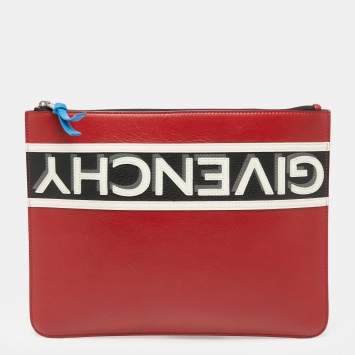 Pre Owned Givenchy Tri Color Leather Reverse Logo Flat Zip Pouch