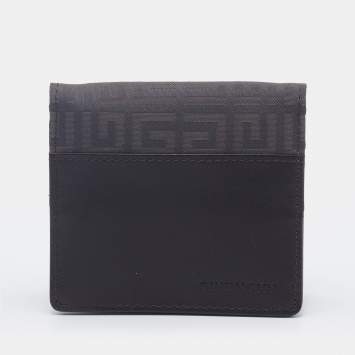 Pre Owned Givenchy Brown/Grey Leather And Monogram Fabric Coin Purse