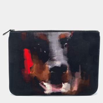 Pre Owned Givenchy Black Rottweiler Face Canvas and Leather Clutch