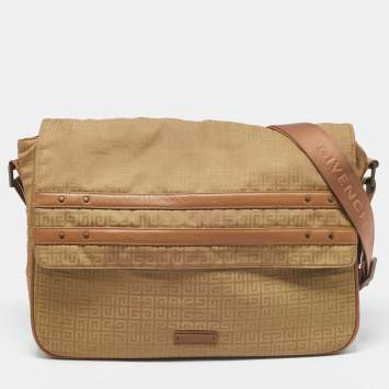 Pre Owned Givenchy Beige/Tan Monogram Nylon and Leather Messenger Bag