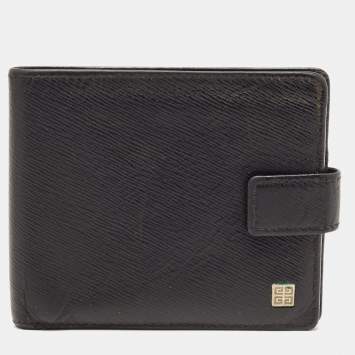 Pre Owned Givenchy Black Leather Bifold Flap Wallet