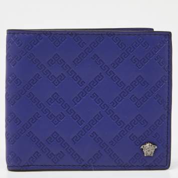 Pre Owned Versace Indigo Greca Embossed Leather Bifold Wallet