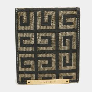 Pre Owned Givenchy Black/Grey Monogram Canvas and Leather Bifold Compact Wallet