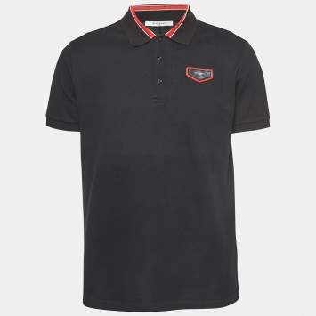 Pre Owned Givenchy Black Leather Patch Cotton Pique Polo Shirt L