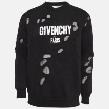 Pre Owned Givenchy Black Logo Print Cotton Distressed Sweatshirt S