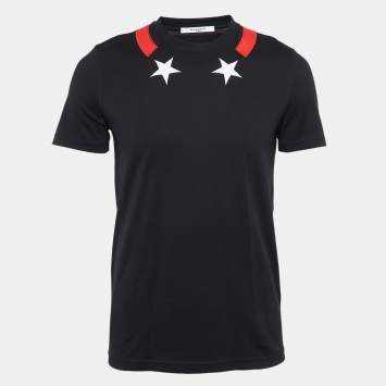 Pre Owned Givenchy Black Cuban Tape Star Collar Cotton T-Shirt S
