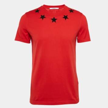 Pre Owned Givenchy Red Cotton Knit Star Patchwork T-Shirt S