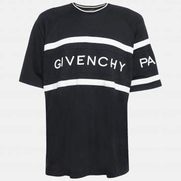 Pre Owned Givenchy Black Embroidered Logo Cotton Jersey T-shirt XL