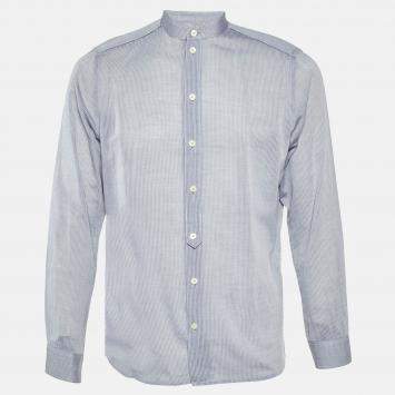 Pre Owned Givenchy Grey Striped Cotton Long Sleeve Shirt M