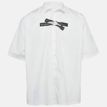 Pre Owned Givenchy x Brown 50 White Logo Tape Print Cotton Shirt L 