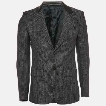 Pre Owned Givenchy Black Herringbone Wool Single Breasted Blazer S