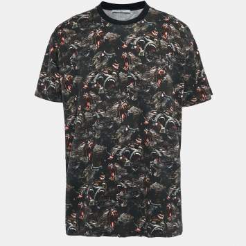 Pre Owned Givenchy Black Baboons Print Jersey Crew Neck T-Shirt M