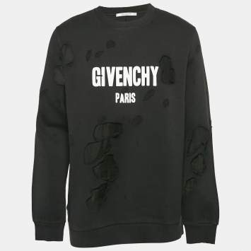 Pre Owned Givenchy Black Distressed Logo Print Cotton Sweatshirt M