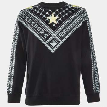 Pre Owned Givenchy Black Printed Cotton Crew Neck Sweatshirt M