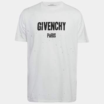 Pre Owned Givenchy White Logo Print Cotton Distressed T-Shirt S