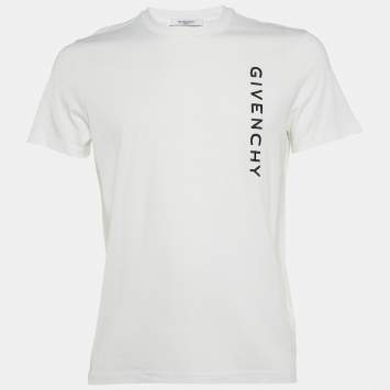 Pre Owned Givenchy White Logo Embroidery Cotton Crewneck T-Shirt S