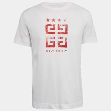 Pre Owned Givenchy White Logo Print Crew Neck T-Shirt M
