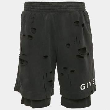 Pre Owned Givenchy Black Distressed Cotton Knit Archetype Shorts M