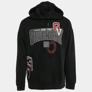 Pre Owned Givenchy Black Cotton Knit Applique Detail Hooded Sweatshirt L 