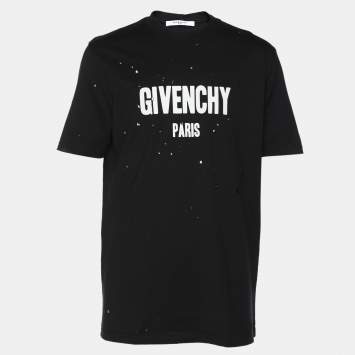 Pre Owned Givenchy Black Logo Print Cotton Distressed T-Shirt S