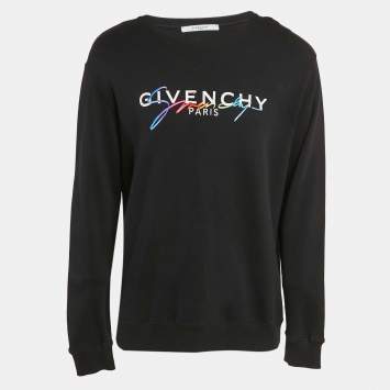 Pre Owned Givenchy Black Signature Embroidered Cotton Knit Crewneck Sweatshirt M