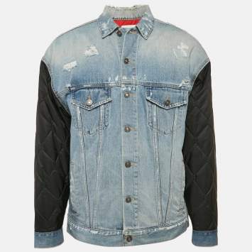 Givenchy Blue/Black Denim and Nylon Button Front Jacket M