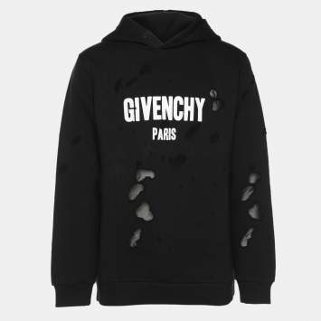 Pre Owned Givenchy Black Cotton Knit Ripped Hoodie M
