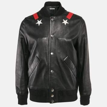 Givenchy Black Star Applique Leather Bomber Jacket L