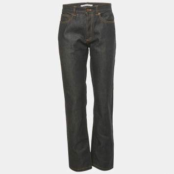 Pre Owned Givenchy Dark Blue Denim Leather Trim Pocket Detail Jeans M Waist 32"
