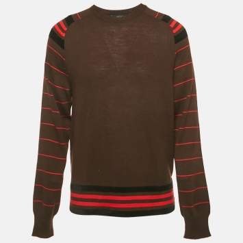 Givenchy Brown Velvet Trim Wool Knit Sweatshirt L