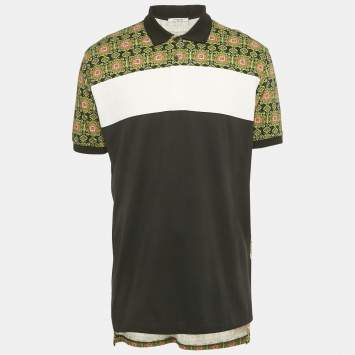 Pre Owned Givenchy Black Persian Rug Print Cotton Polo T-Shirt S