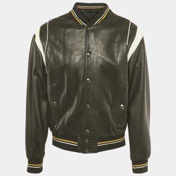 Pre Owned Givenchy Black Leather Monogram Bomber Jacket XL 