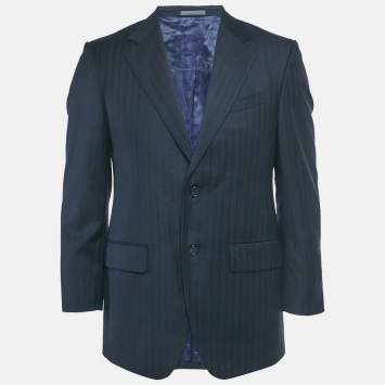 Pre Owned Givenchy Vintage Navy Blue Pinstripe Regular Fit Blazer M