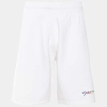 Pre Owned Givenchy White Cotton Logo Embroidered Short XS