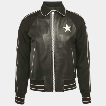 Pre Owned Givenchy Black Star Applique Leather Zip-Up Jacket M