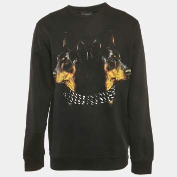 Pre Owned Givenchy Black Doberman Print Cotton Crewneck Sweatshirt M