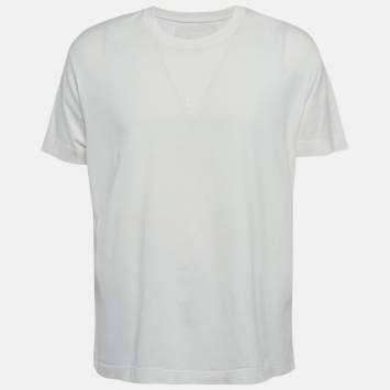 Pre Owned Givenchy White Logo Embroidered Jersey T-Shirt M